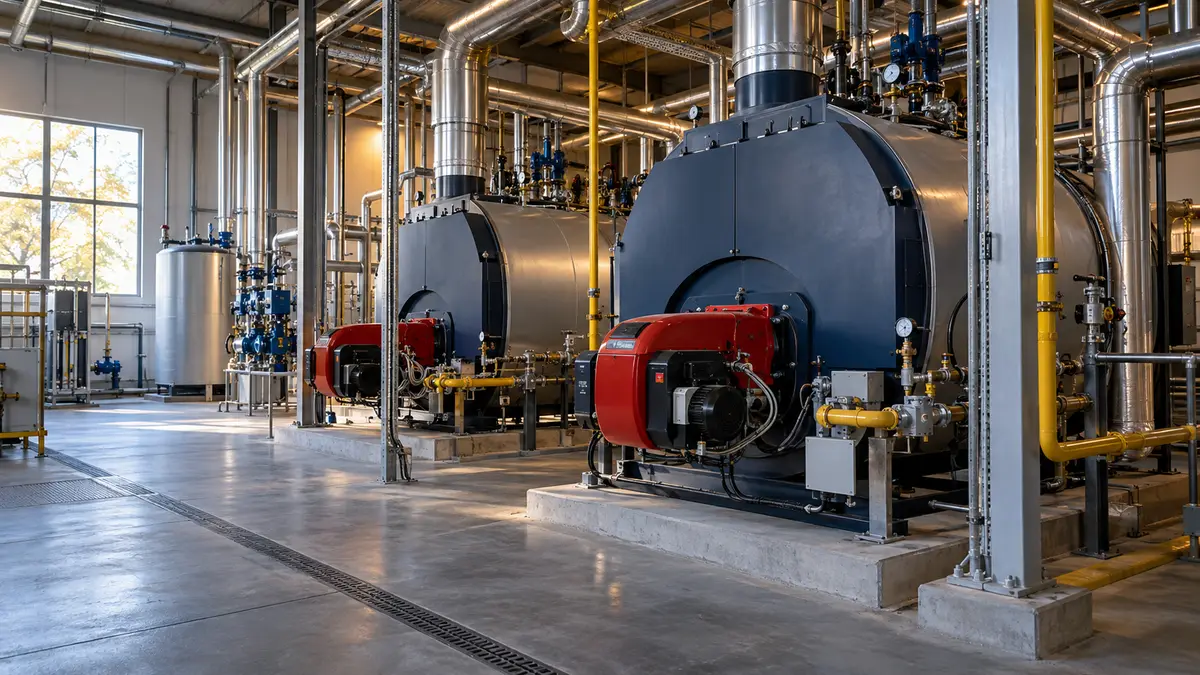 Illustrative commercial boiler room with insulated pipework